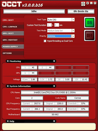 Program OCCT — zátěžový test stability CPU, GPU a napájecí jednotky počítače
