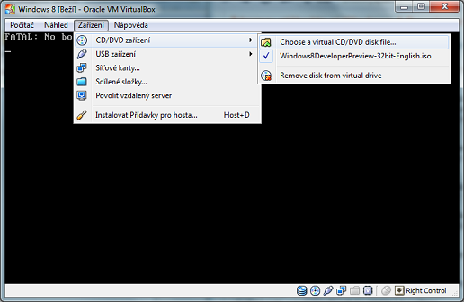 Instalace Windows 8 ve VirtualBoxu — krok 2: výběr jazyka a formátu klávesnice