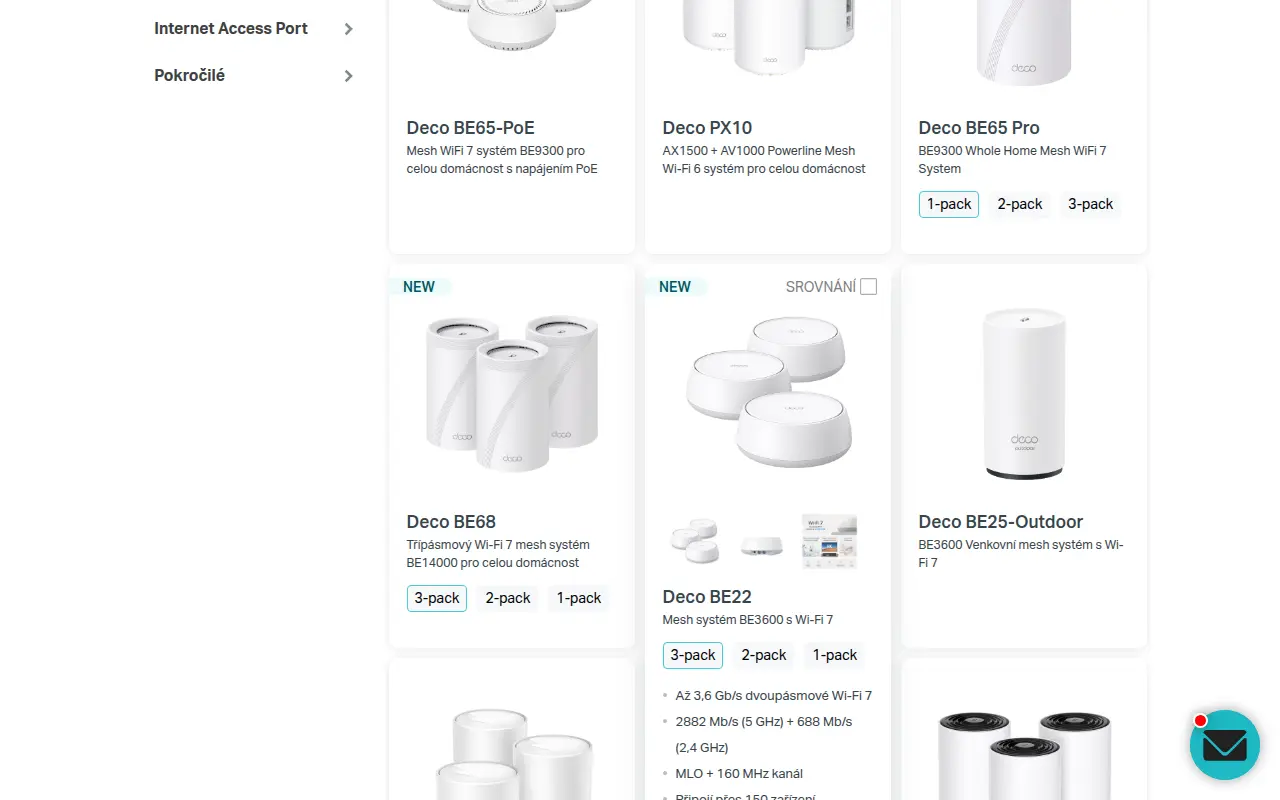 TP-Link Deco — model lineup (BE65-PoE, BE65 Pro, BE68, BE22, BE25-Outdoor) with Wi-Fi 7