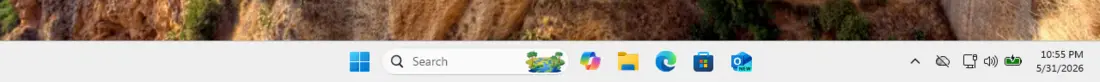 Hlavní panel Windows 11 s roztaženým vyhledávacím polem Search