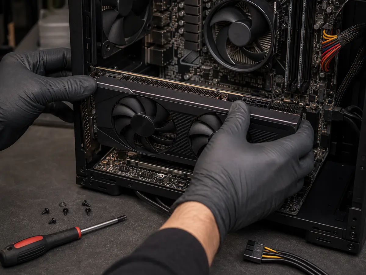 Montáž grafické karty do PCIe slotu stolního počítače