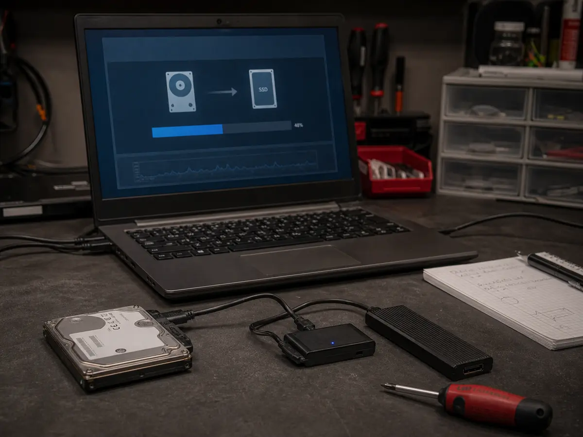 Klonování disku přes USB adaptér na servisním stole